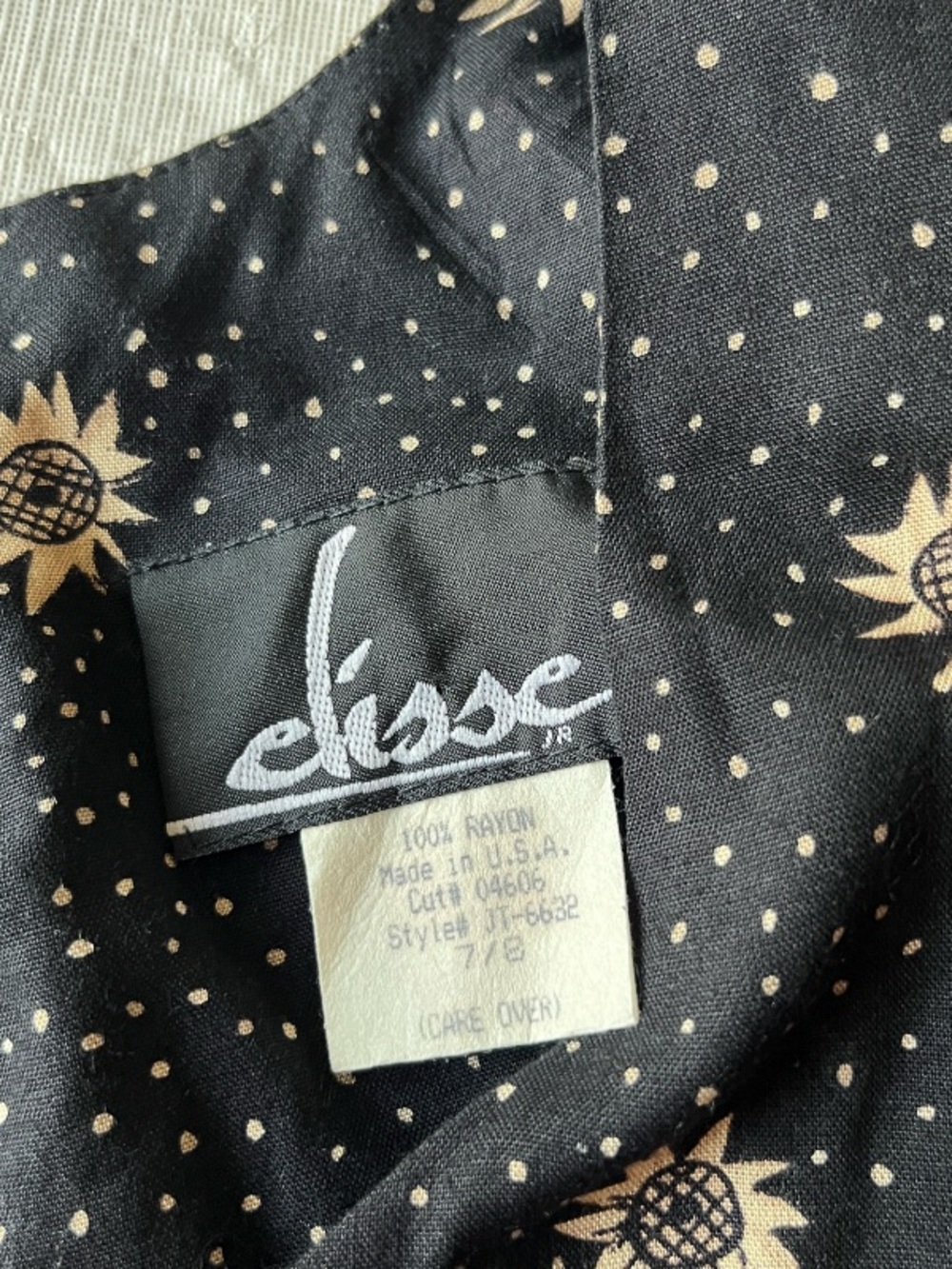 Vintage Elisse Black and Tan Abstract Mixed Print Dress - Picture 2 of 4